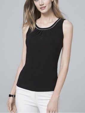 White House Black Market Black Tank with White Contrast Neck Trim